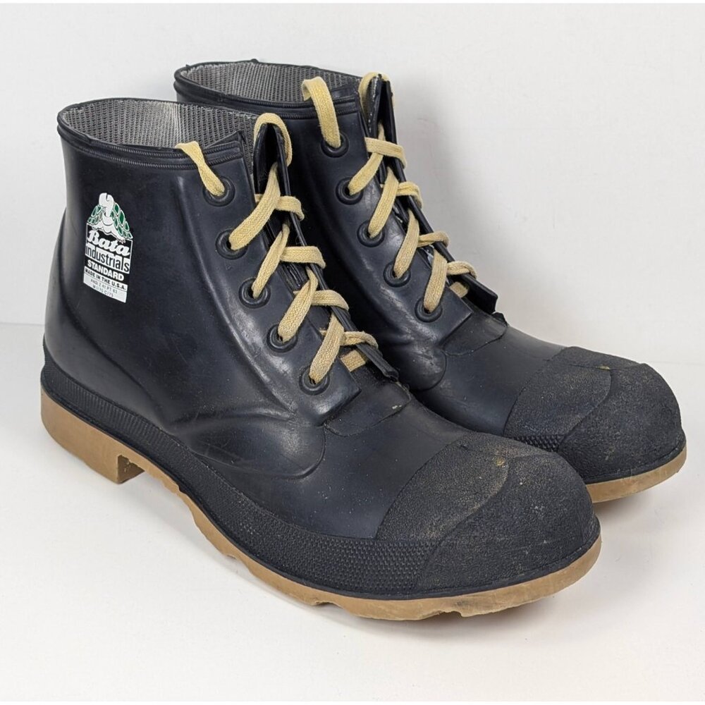 Vintage Bata Industrial Steel Toe Rubber Boots Mens Size 11 Black Waterproof